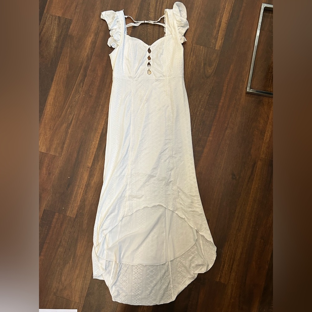 Joyfolie White Eyelet Flutter-Sleeve Maxi Dress